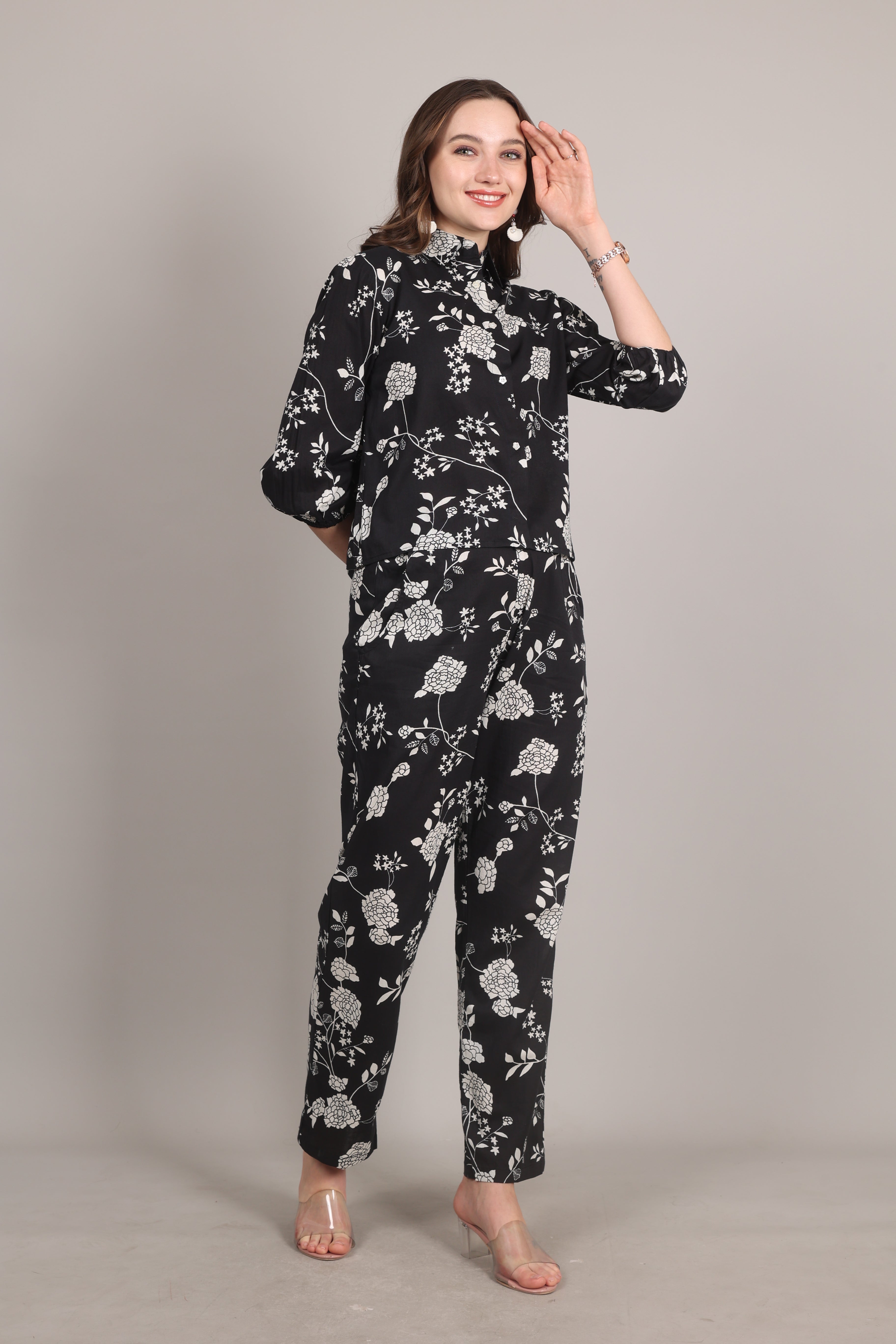 Elegant Crop Top Block Print Coord Set