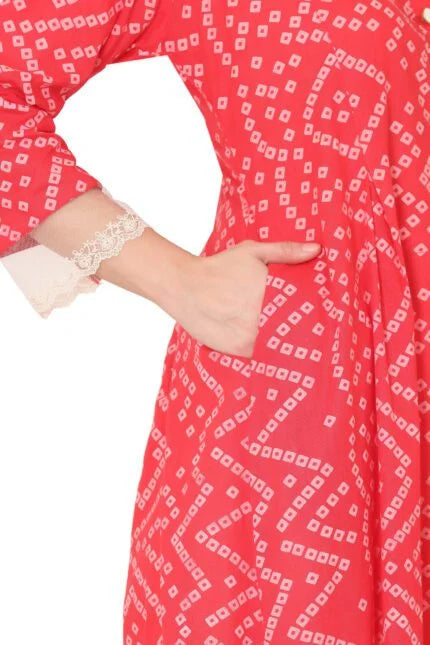Cotton Bandhni A-Line Kurta cum Dress