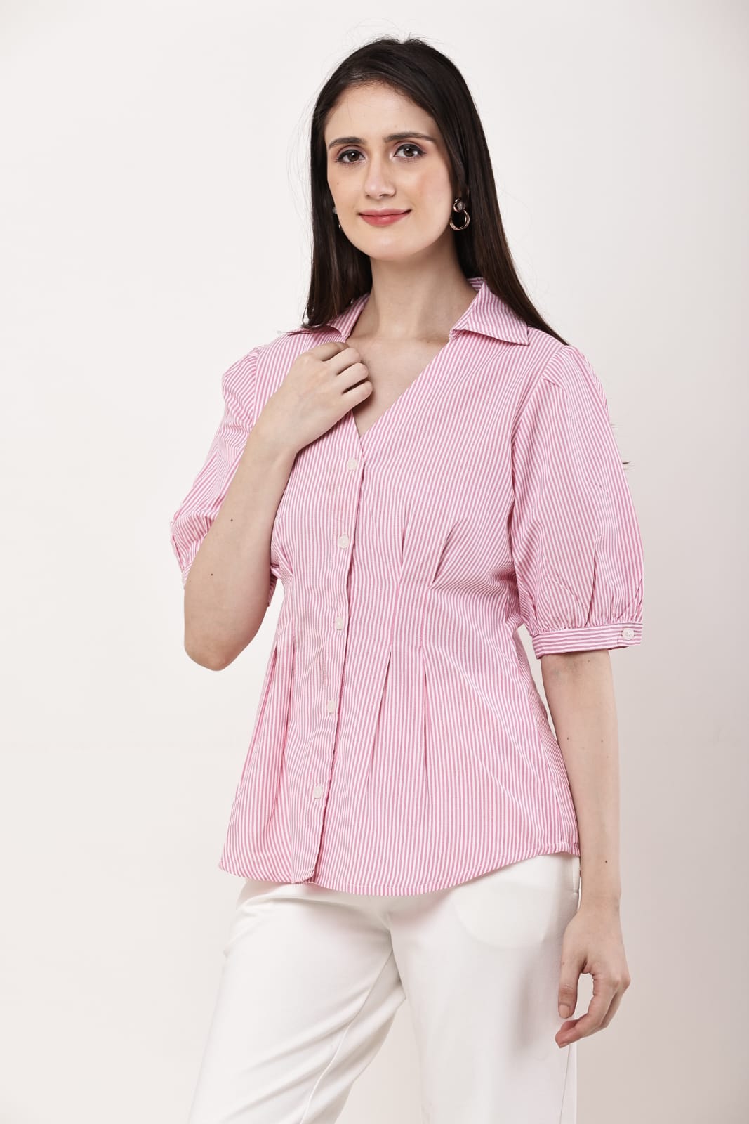 Pink  Pleated Pure Cotton Top