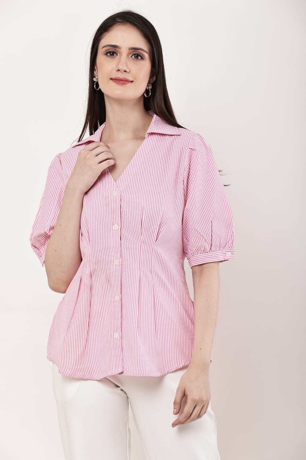Pink  Pleated Pure Cotton Top