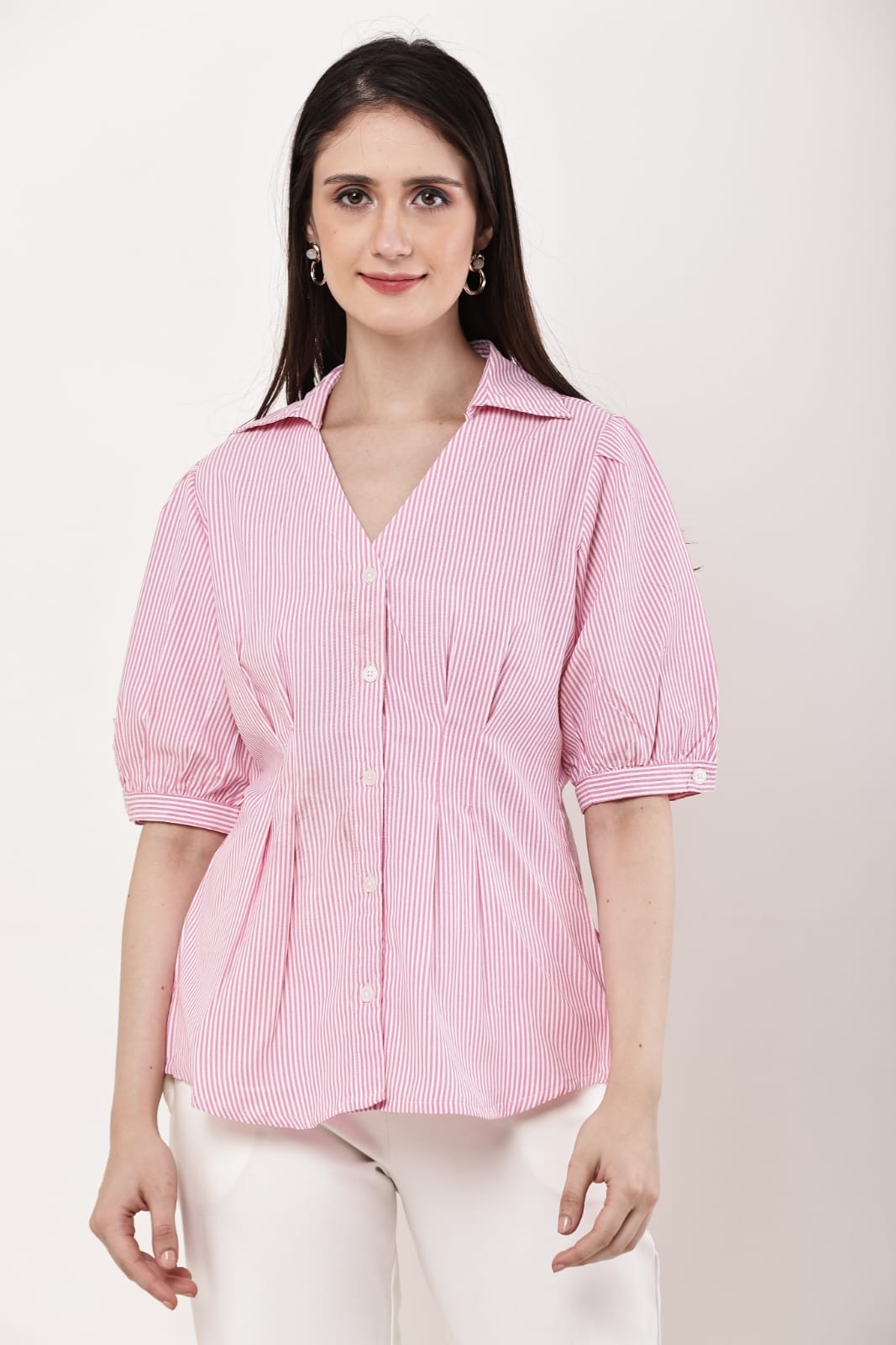 Pink  Pleated Pure Cotton Top
