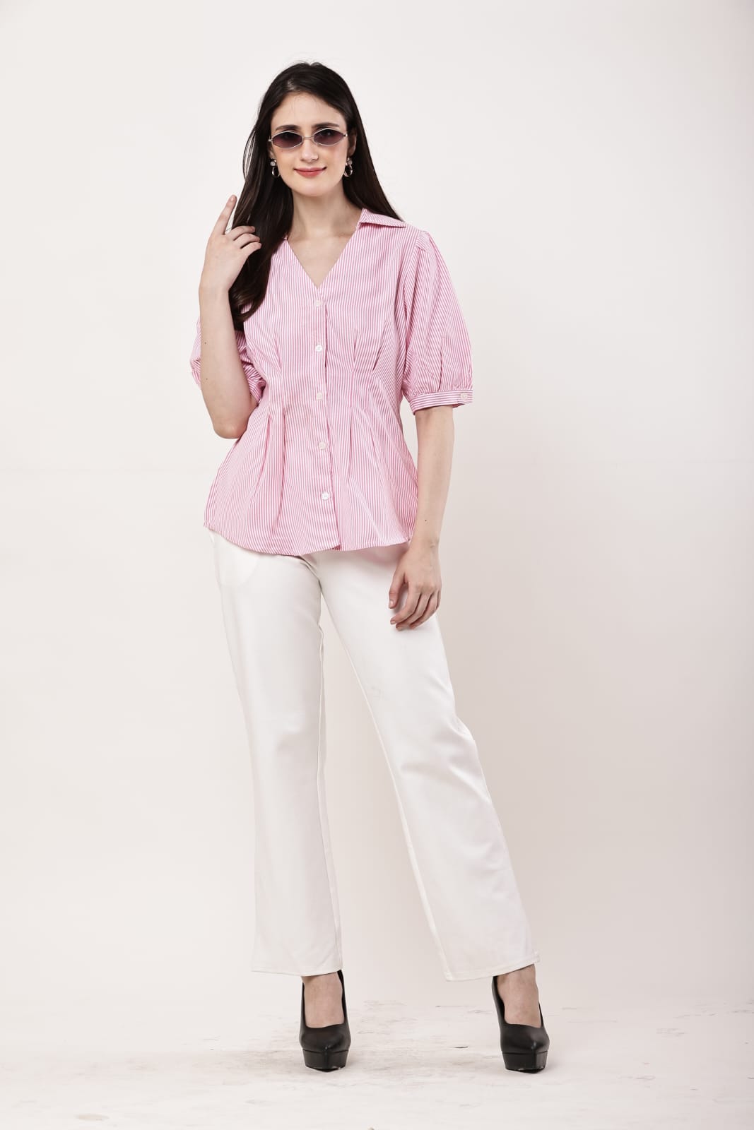 Pink  Pleated Pure Cotton Top