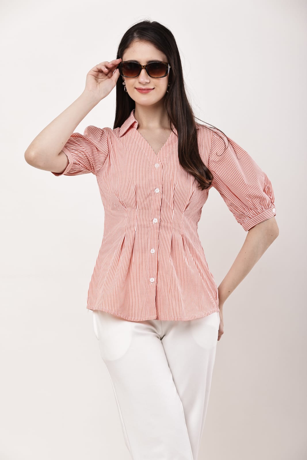 Orange  Pleated Pure Cotton Top