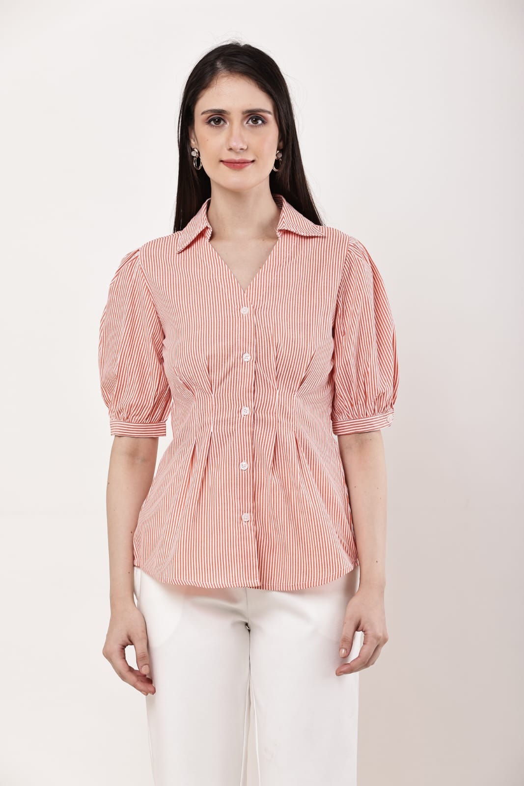 Orange  Pleated Pure Cotton Top