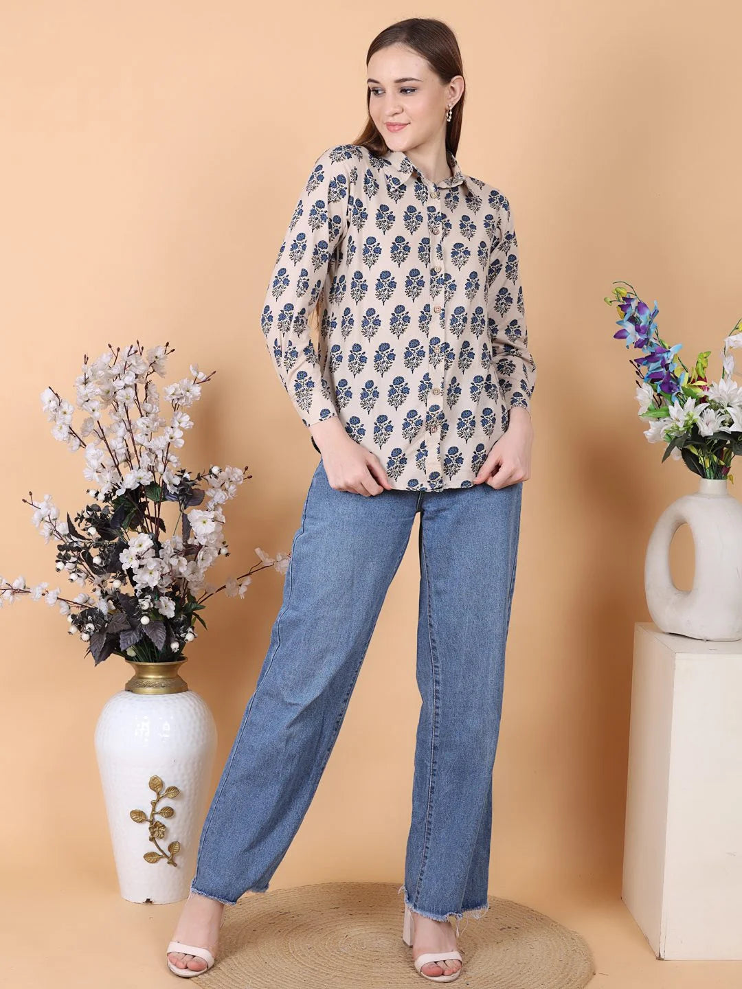 Indigo Print Flower Print Shirt