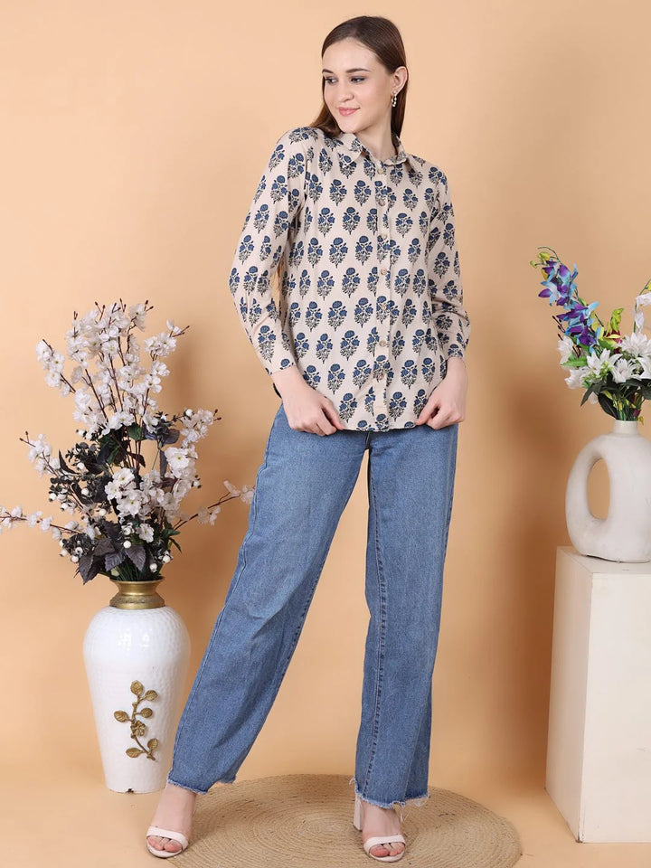 Indigo Print Flower Print Shirt