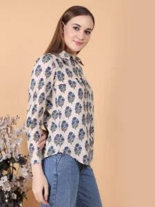 Indigo Print Flower Print Shirt