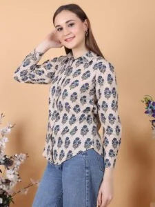 Indigo Print Flower Print Shirt
