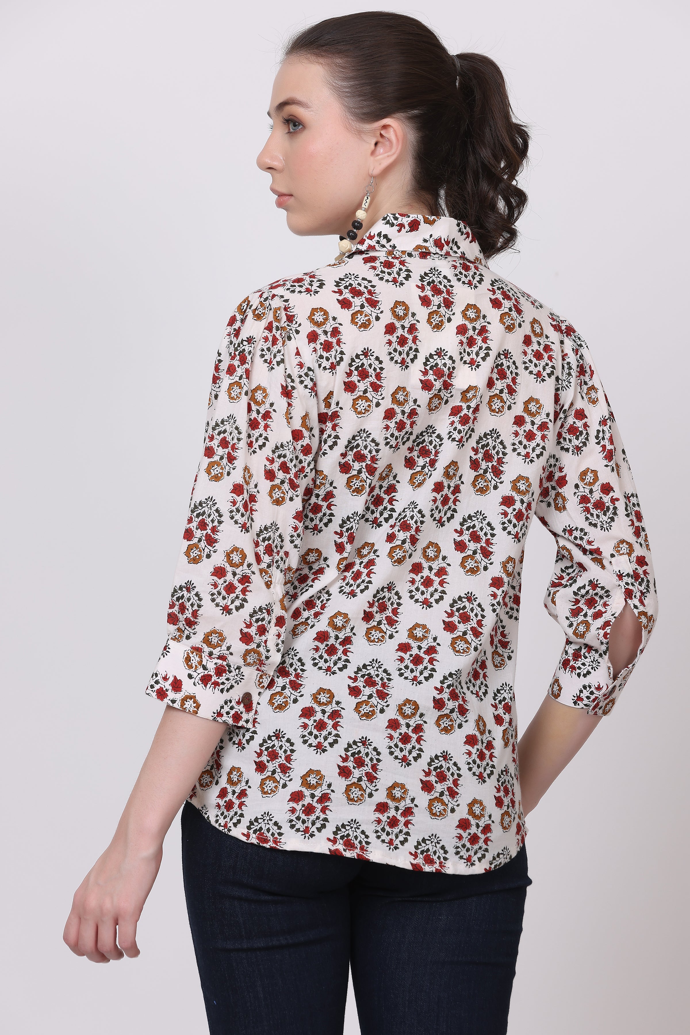Cotton Shirt with 3/4 Sleeves
