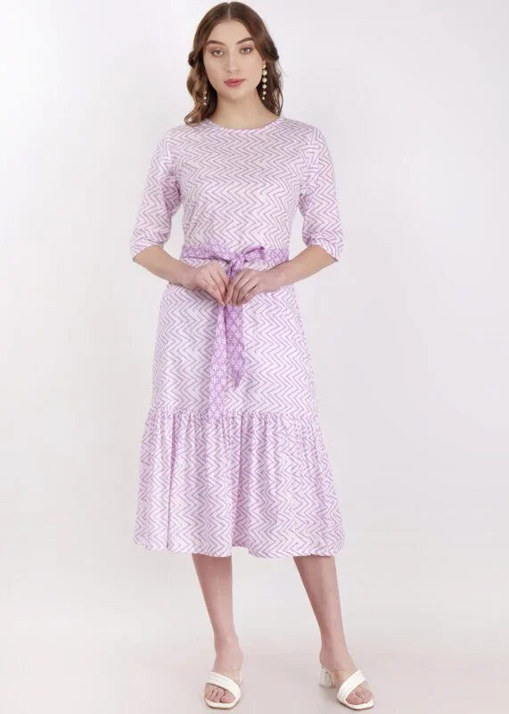 Cotton Neon Purple Flared Hem Length Dress