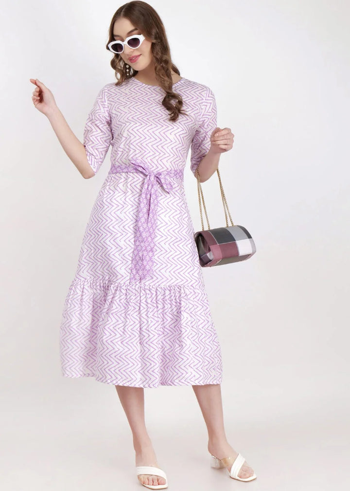 Cotton Neon Purple Flared Hem Length Dress