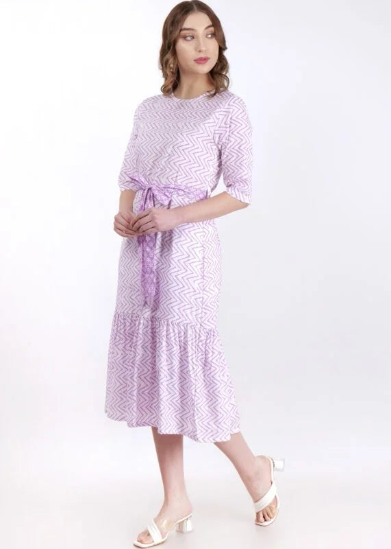 Cotton Neon Purple Flared Hem Length Dress