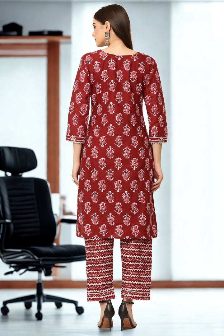 Cotton Jaipuri Print Maroon Coord Set