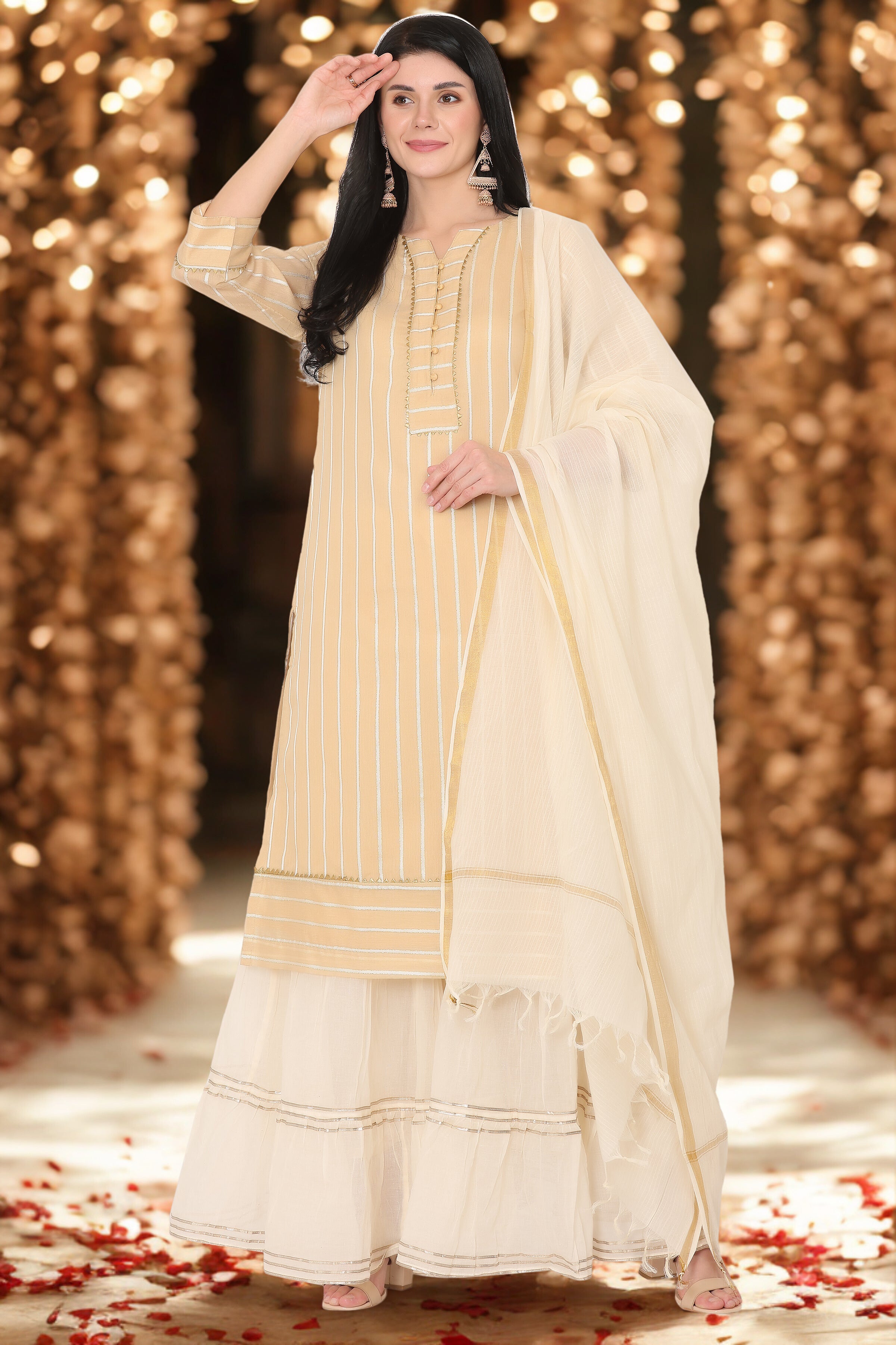 Peach Chanderi Straight Kurta