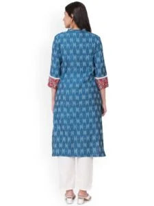 Ajrakh Yoke Blue Ikat Straight Kurta