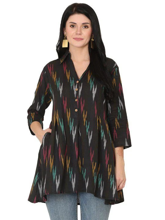 Black Ikkat Cotton A line Short Top