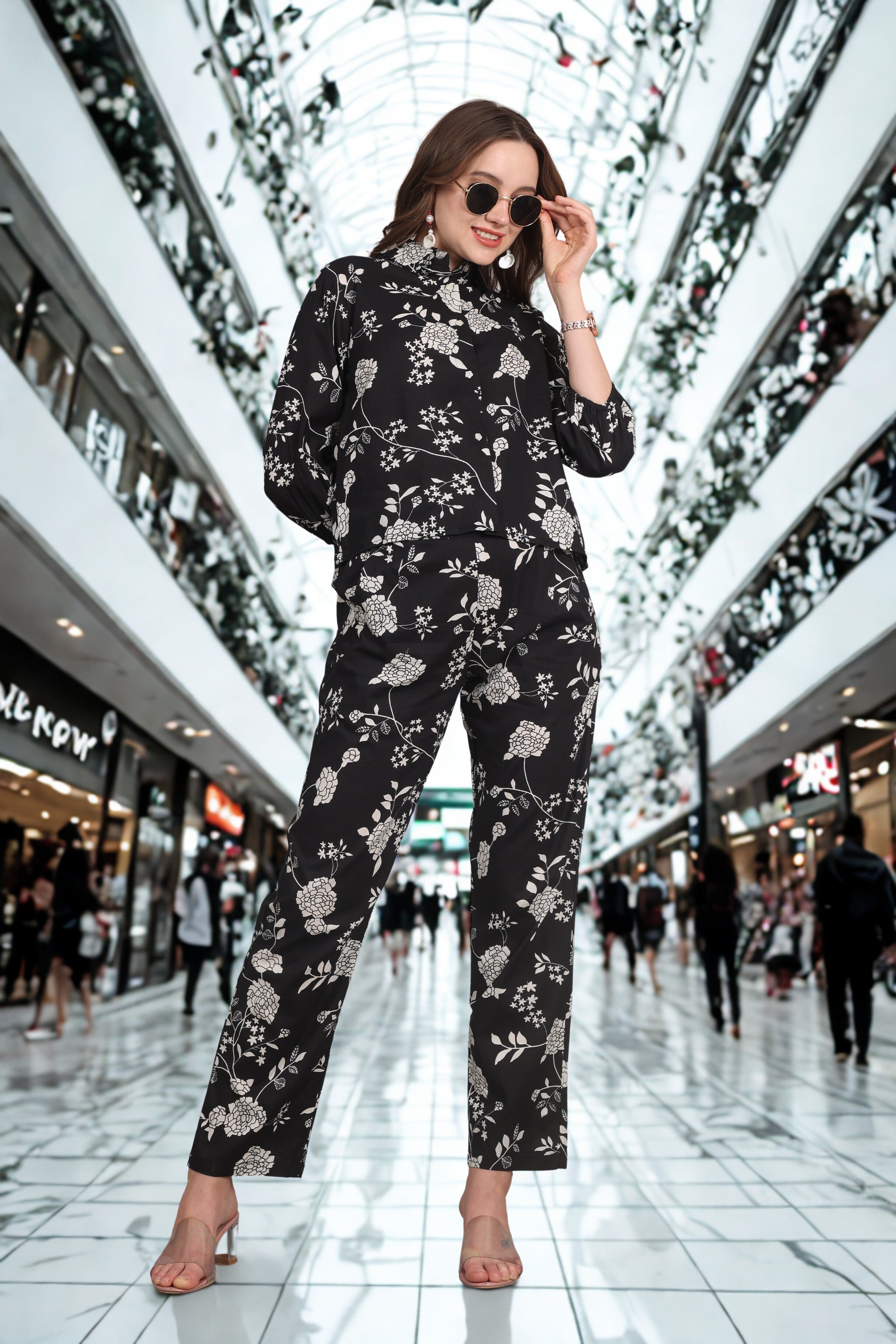 Elegant Crop Top Block Print Coord Set