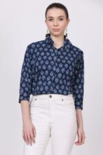 Cotton Indigo colour 3/4 Sleeves Shirt - Image 6
