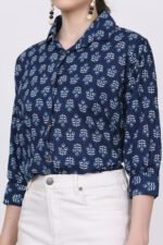 Cotton Indigo colour 3/4 Sleeves Shirt - Image 2