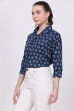 Cotton Indigo colour 3/4 Sleeves Shirt - Image 4