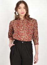 Red Kalamkari Cotton Shirt with 3/4 Sleeves - Image 7