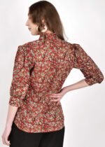 Red Kalamkari Cotton Shirt with 3/4 Sleeves - Image 6