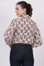 White Kalamkari print Cotton 3/4 Sleeves Shirt - Image 9