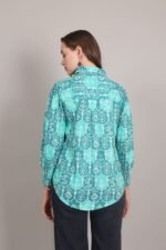 Turquoise colour Heritage Print Cotton Shirt - Image 2