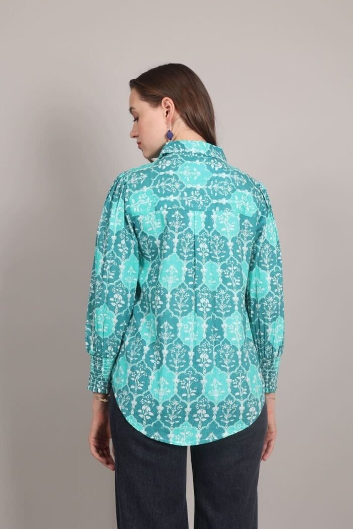 Rutba - Turquoise colour Heritage Print Cotton Shirt - Image 2