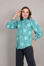 Turquoise colour Heritage Print Cotton Shirt - Image 6