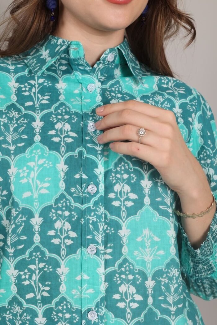 Rutba - Turquoise colour Heritage Print Cotton Shirt - Image 8