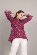 *Wine Bandhani Print Embroidered Shirt - Image 6