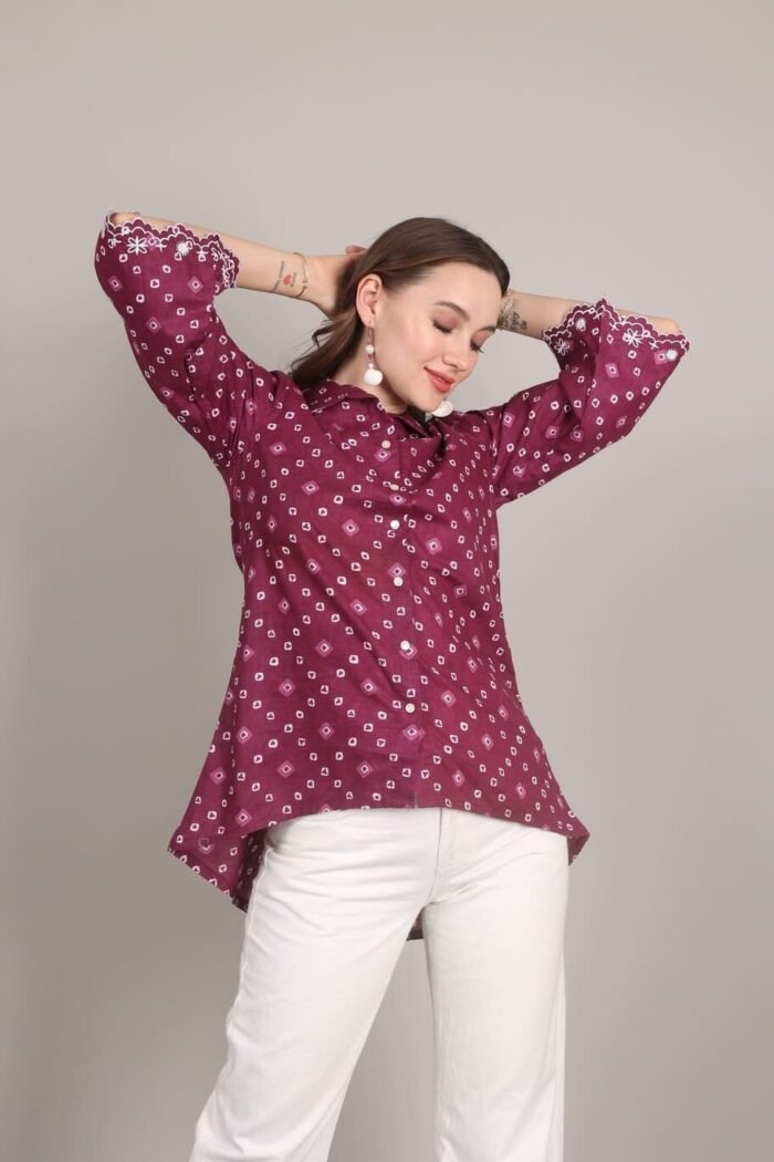 -Navya - Wine Rajasthani Print Embroidered Shirt - Image 6