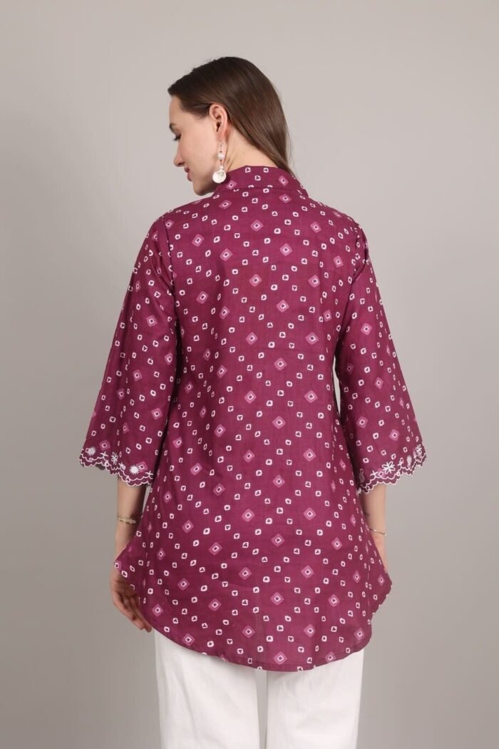 -Navya - Wine Rajasthani Print Embroidered Shirt - Image 2