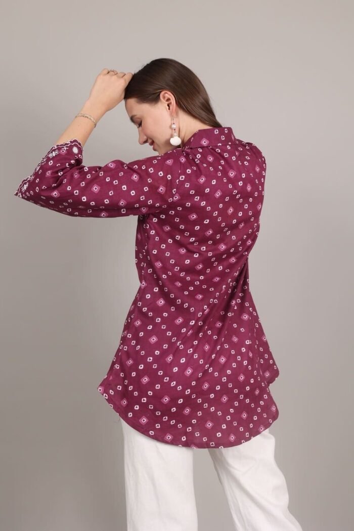 -Navya - Wine Rajasthani Print Embroidered Shirt - Image 7