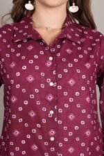 *Wine Bandhani Print Embroidered Shirt - Image 8