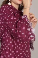 *Wine Bandhani Print Embroidered Shirt - Image 9