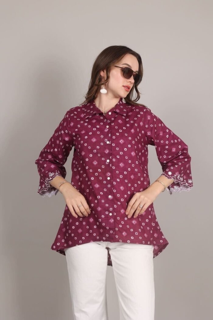 -Navya - Wine Rajasthani Print Embroidered Shirt - Image 10