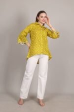 *Mustard Colour Bandhani Print Embroidered Shirt