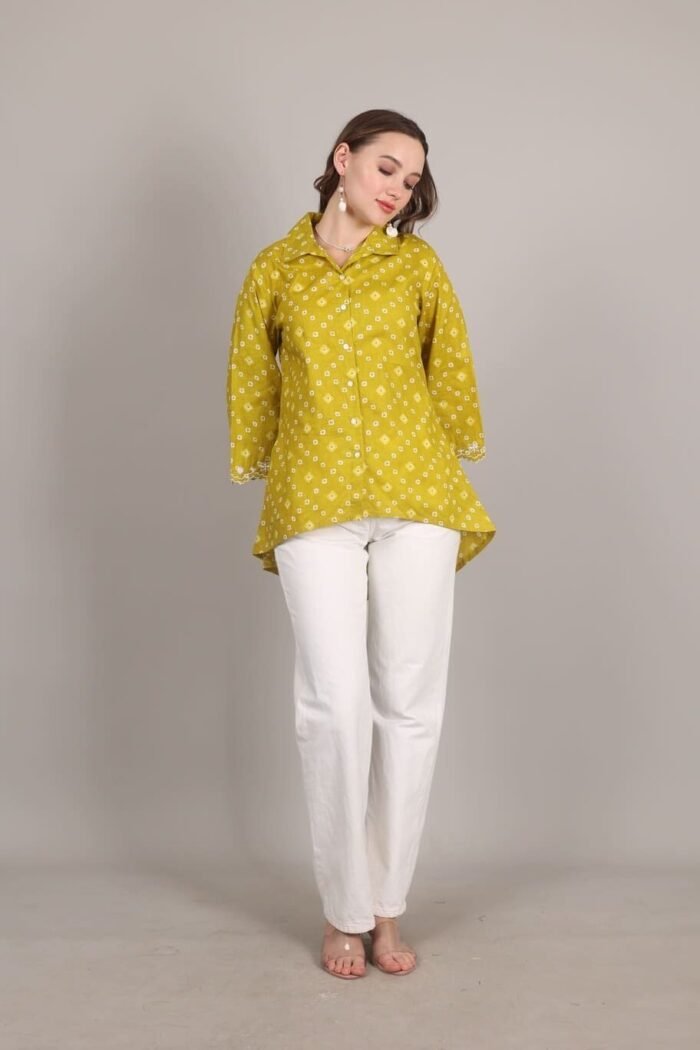 -Navya - Mustard Rajasthani Print Embroidered Shirt - Image 10