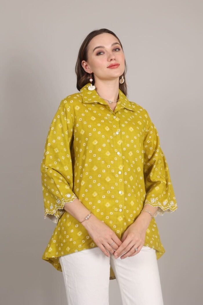 -Navya - Mustard Rajasthani Print Embroidered Shirt - Image 9