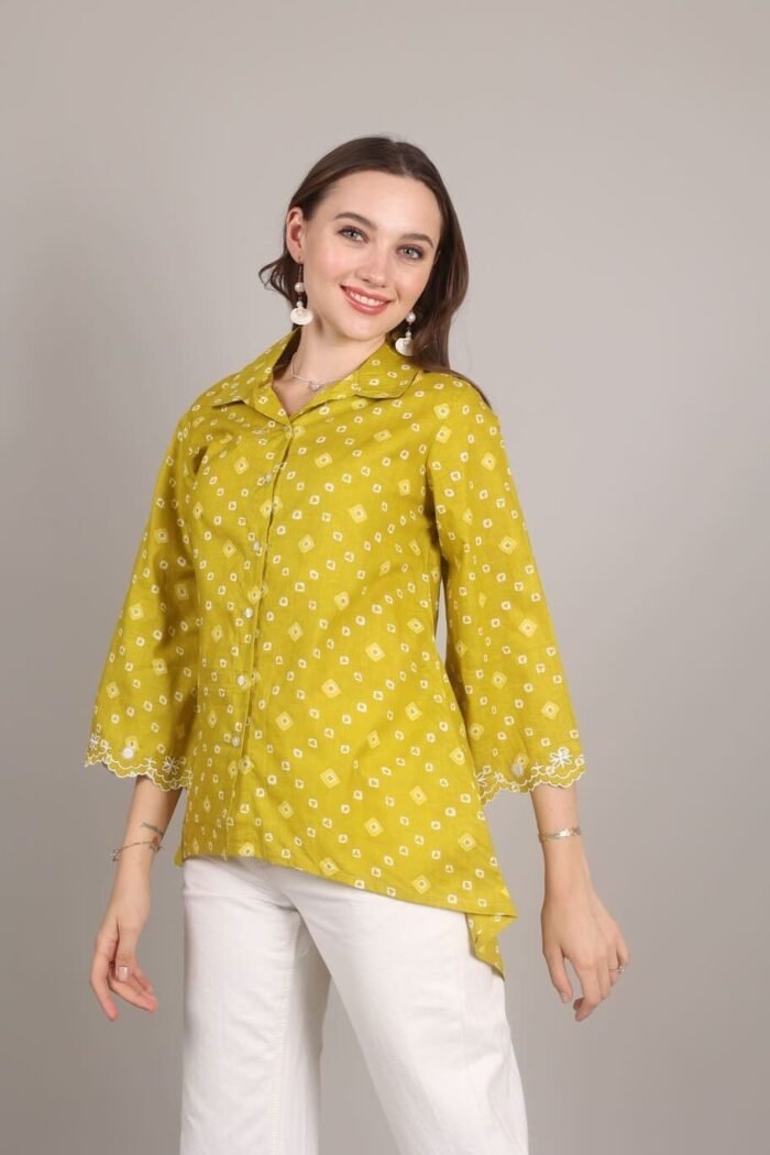 -Navya - Mustard Rajasthani Print Embroidered Shirt - Image 8