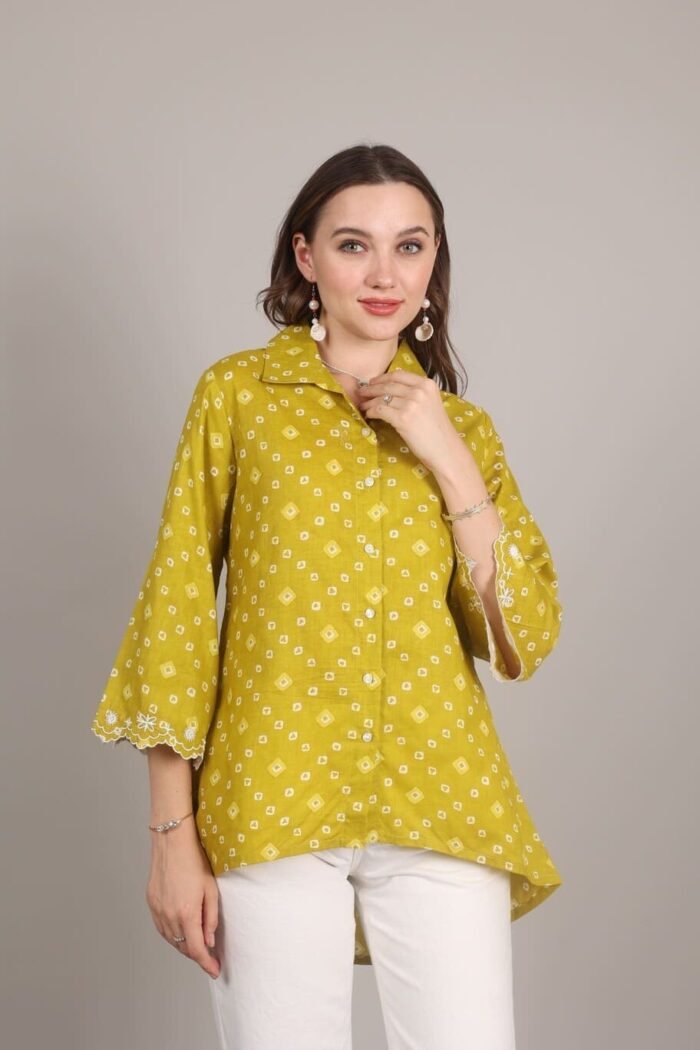 -Navya - Mustard Rajasthani Print Embroidered Shirt - Image 7