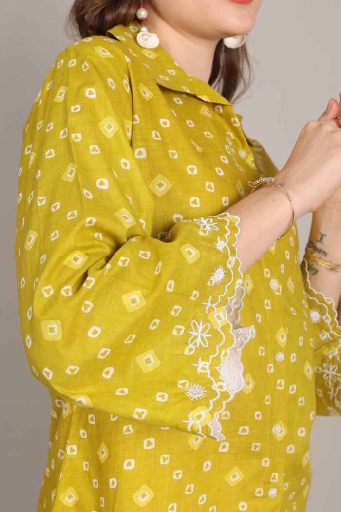 -Navya - Mustard Rajasthani Print Embroidered Shirt - Image 5