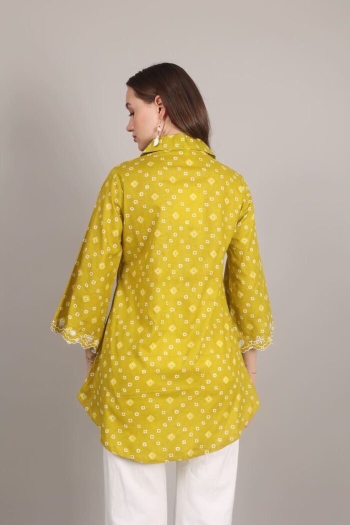 -Navya - Mustard Rajasthani Print Embroidered Shirt - Image 2