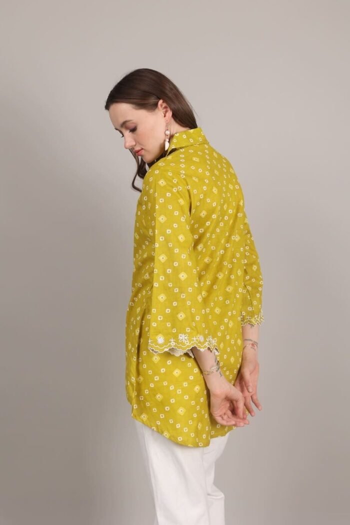 -Navya - Mustard Rajasthani Print Embroidered Shirt - Image 4