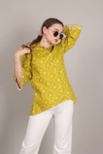 *Mustard Colour Bandhani Print Embroidered Shirt - Image 2