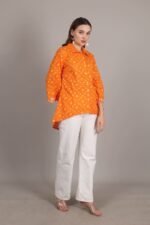*Electrifying Orange Bandhani Print Embroidered Shirt - Image 4