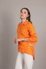 *Electrifying Orange Bandhani Print Embroidered Shirt - Image 6