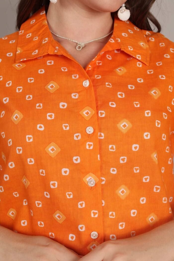 -Navya - Orange Rajasthani Print Embroidered Shirt - Image 7